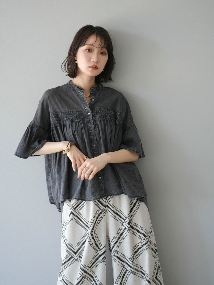 [予約]インド製コットンボイルシアービンテージデニムシャツ/ブラック