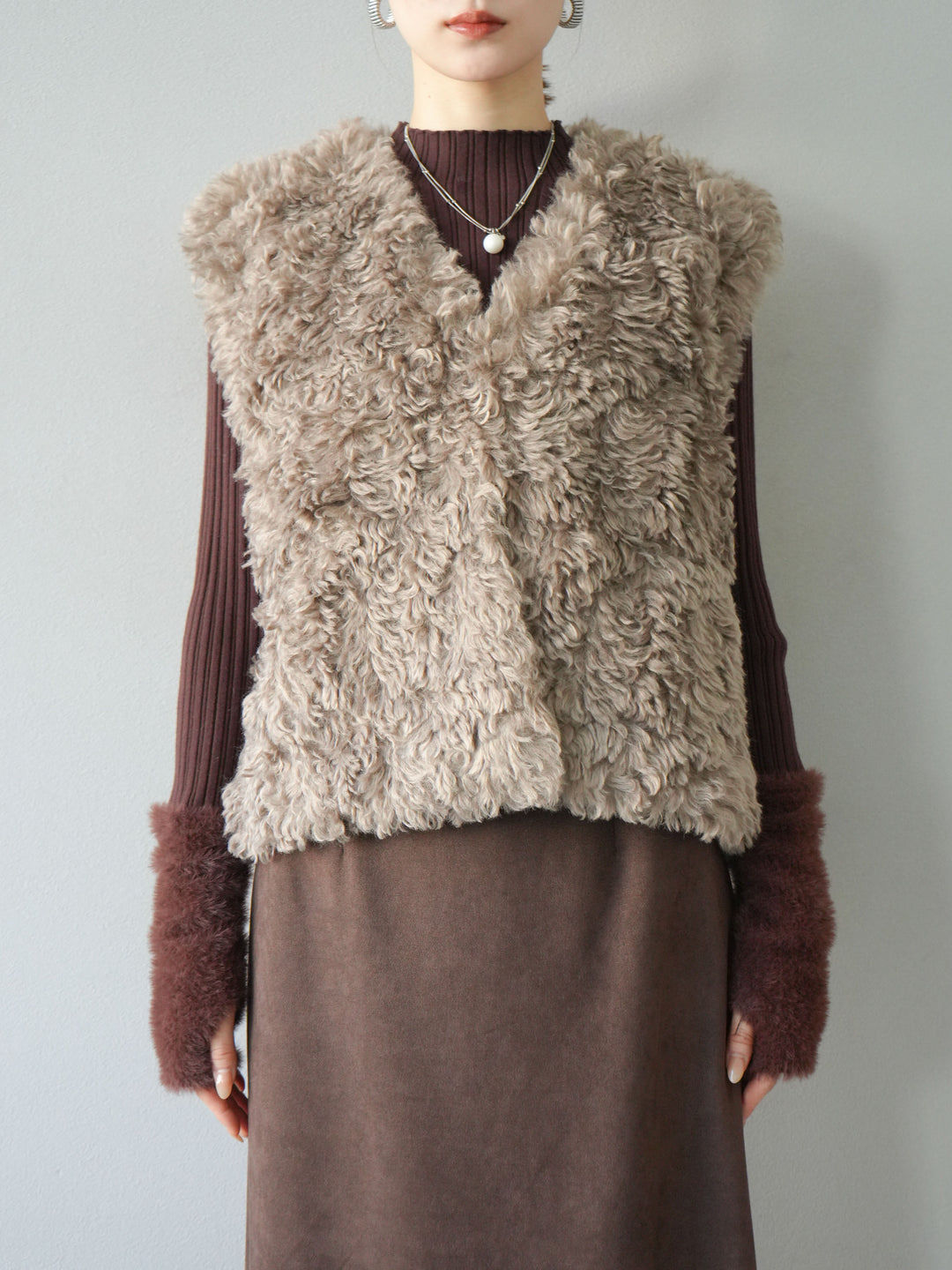 [予約]プードルファーショートベスト/モカ