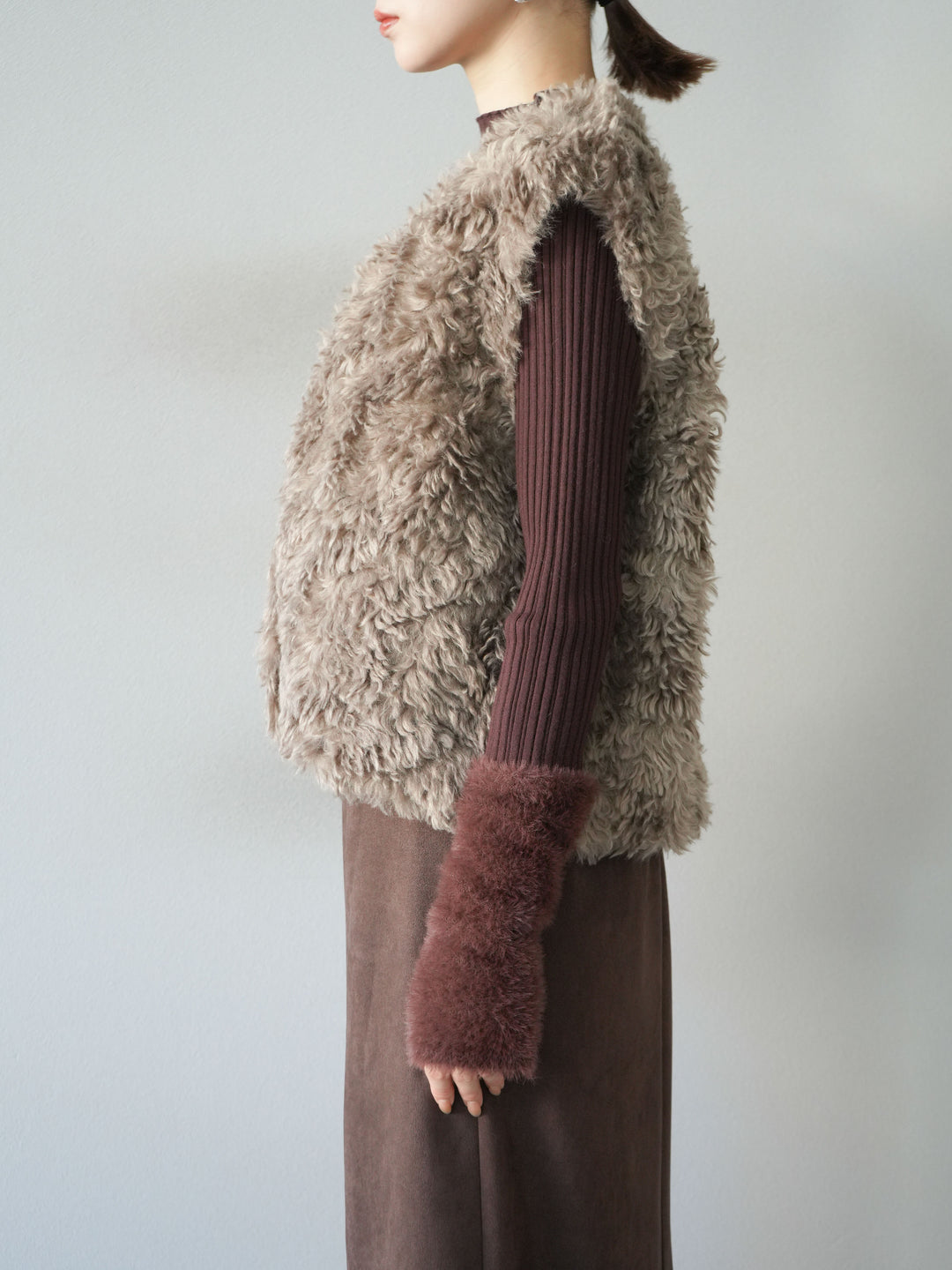 [予約]プードルファーショートベスト/モカ