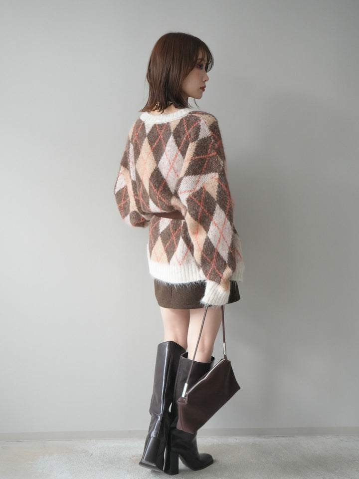 [予約]ウールタッチベルト付ミニスカート/brown