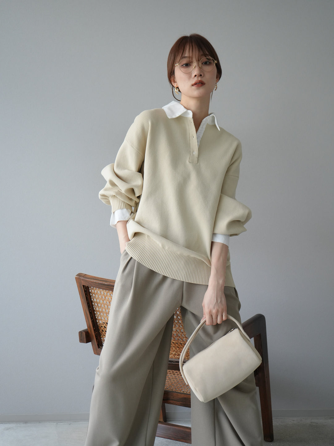 [SET]襟付きポロニットプルオーバー+選べるアクセセット(2set)