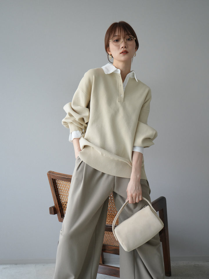 [SET]襟付きポロニットプルオーバー+選べるアクセセット(2set)