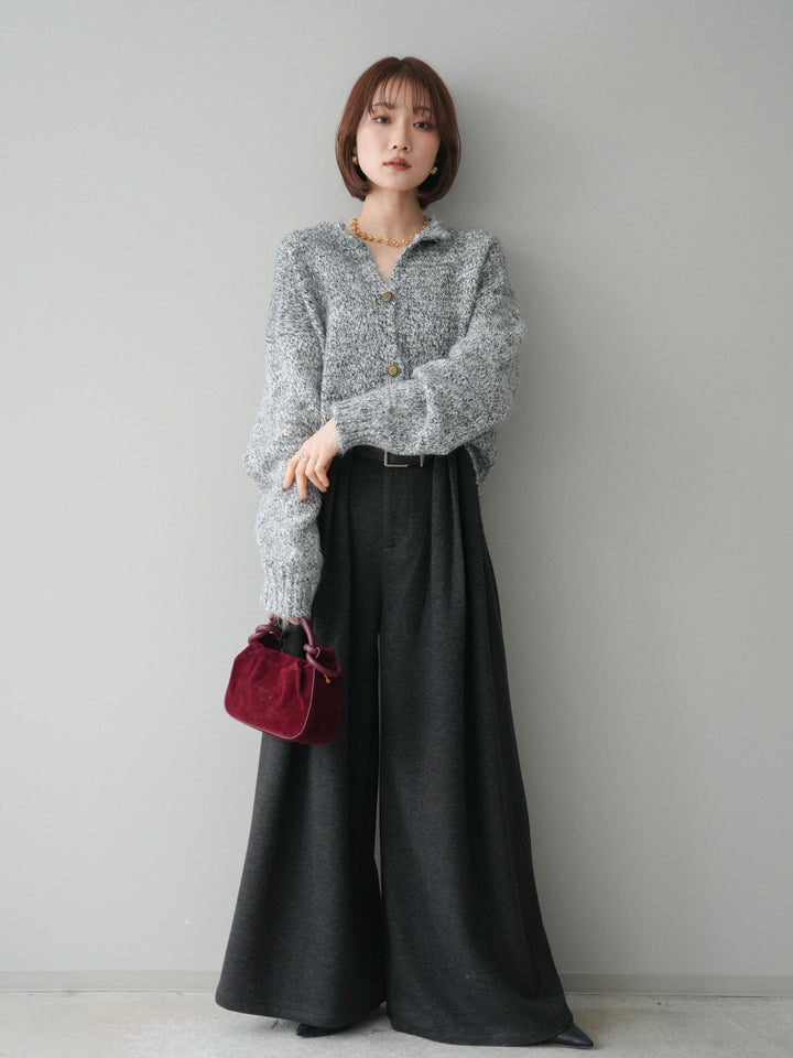 [予約]ベルトデザインループウールワイドパンツ(ベルト付)/gray