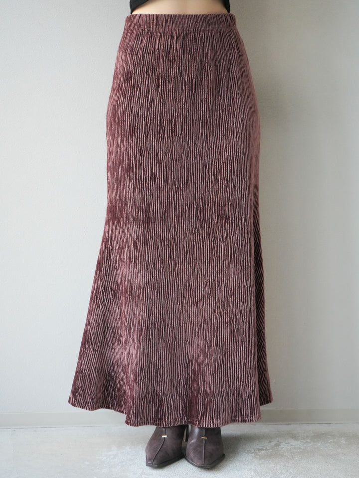 [予約]ベロアプリーツナロースカート/ボルドー