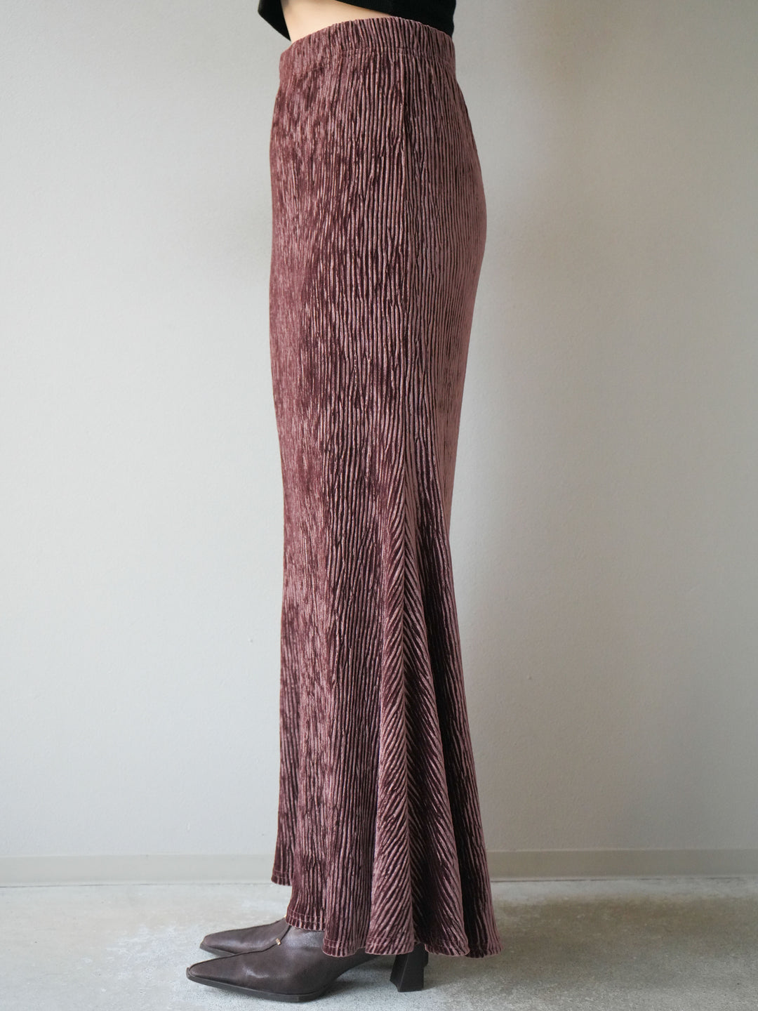 [予約]ベロアプリーツナロースカート/ボルドー