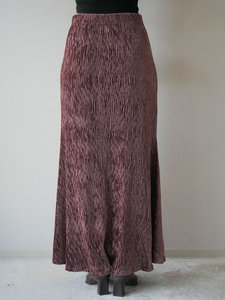 [予約]ベロアプリーツナロースカート/ボルドー