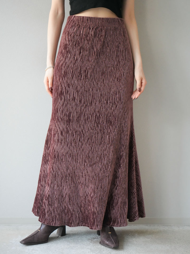 [予約]ベロアプリーツナロースカート/ボルドー