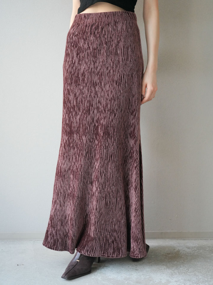 [予約]ベロアプリーツナロースカート/ボルドー