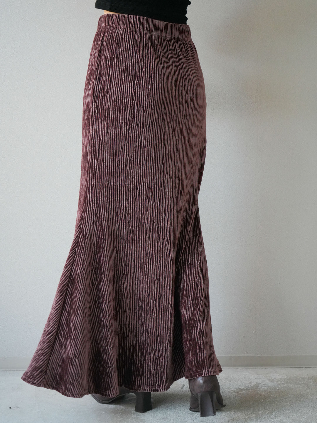 [予約]ベロアプリーツナロースカート/ボルドー