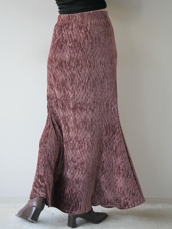 [予約]ベロアプリーツナロースカート/ボルドー