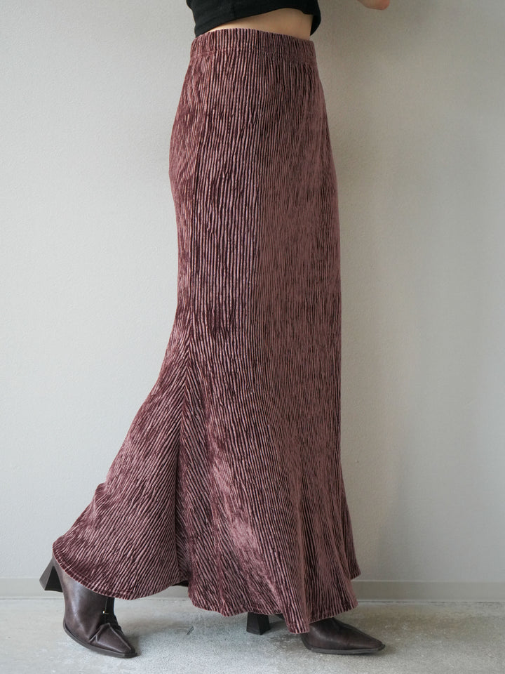 [予約]ベロアプリーツナロースカート/ボルドー