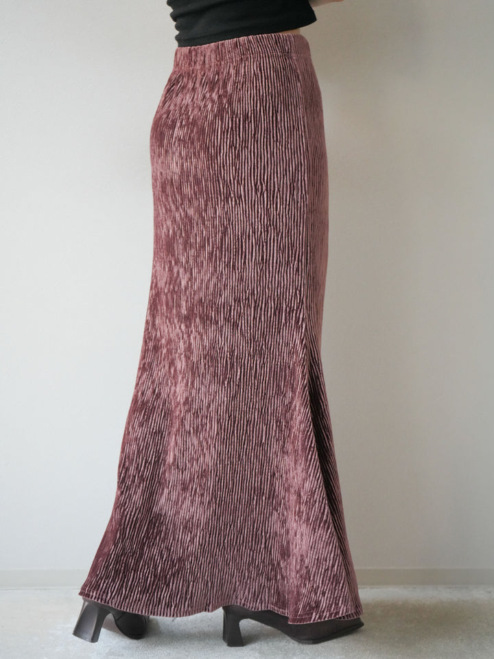 [予約]ベロアプリーツナロースカート/ボルドー