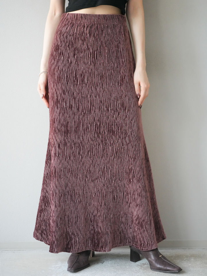[予約]ベロアプリーツナロースカート/ボルドー