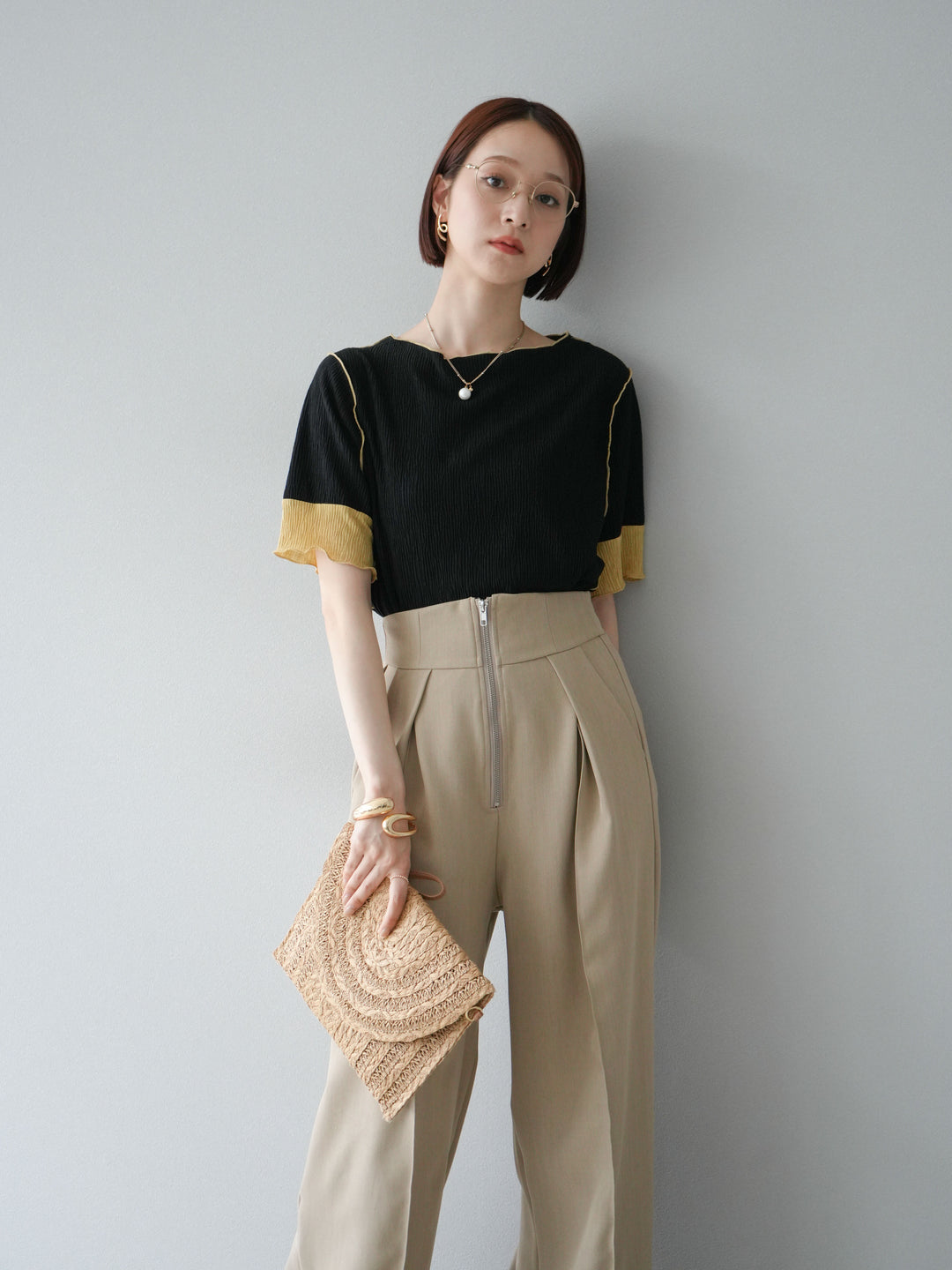 [套裝] 百褶配色船領套頭衫 + 可選配件套裝（2 套）