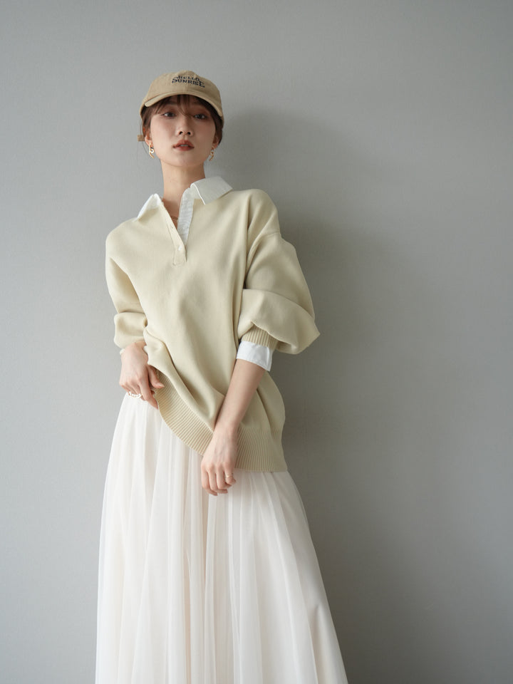 [SET]襟付きポロニットプルオーバー+選べるアクセセット(2set)