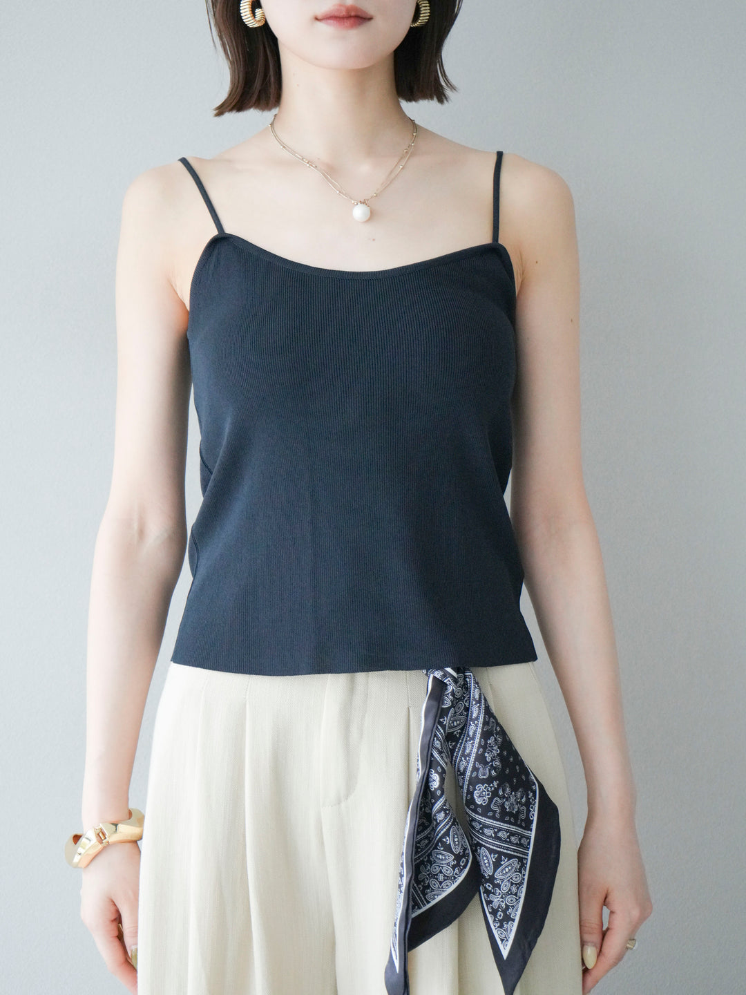 [予約]レーヨンニットキャミソール/チャコール