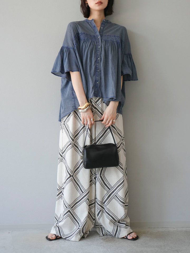 [予約]インド製コットンボイルシアービンテージデニムシャツ/ブルー