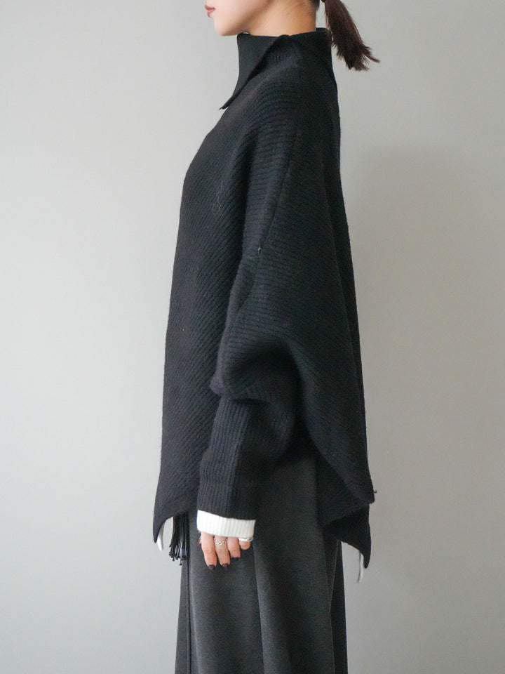 [予約]配色アシンメトリードルマンニットプルオーバー/black