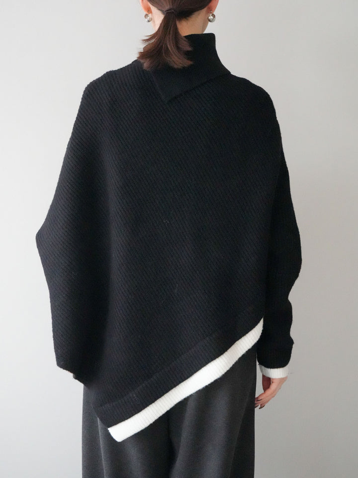 [予約]配色アシンメトリードルマンニットプルオーバー/black