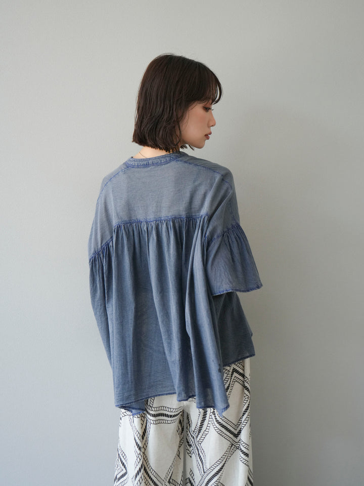 [予約]インド製コットンボイルシアービンテージデニムシャツ/ブルー