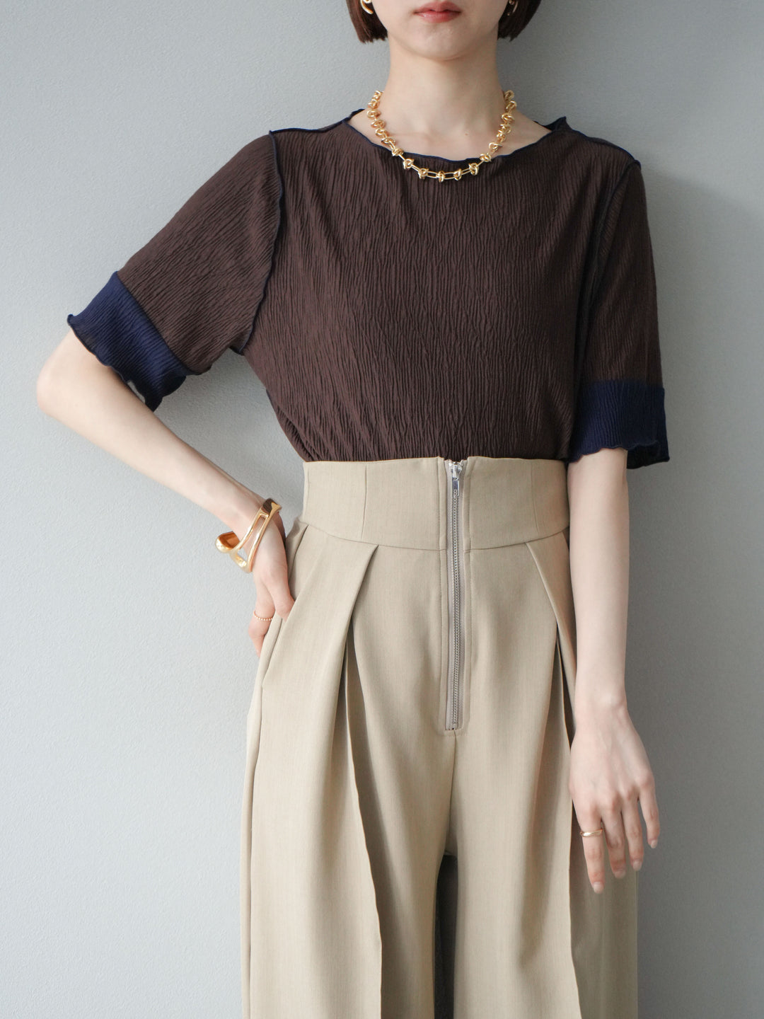 [套裝] 百褶配色船領套頭衫 + 可選配件套裝（2 套）