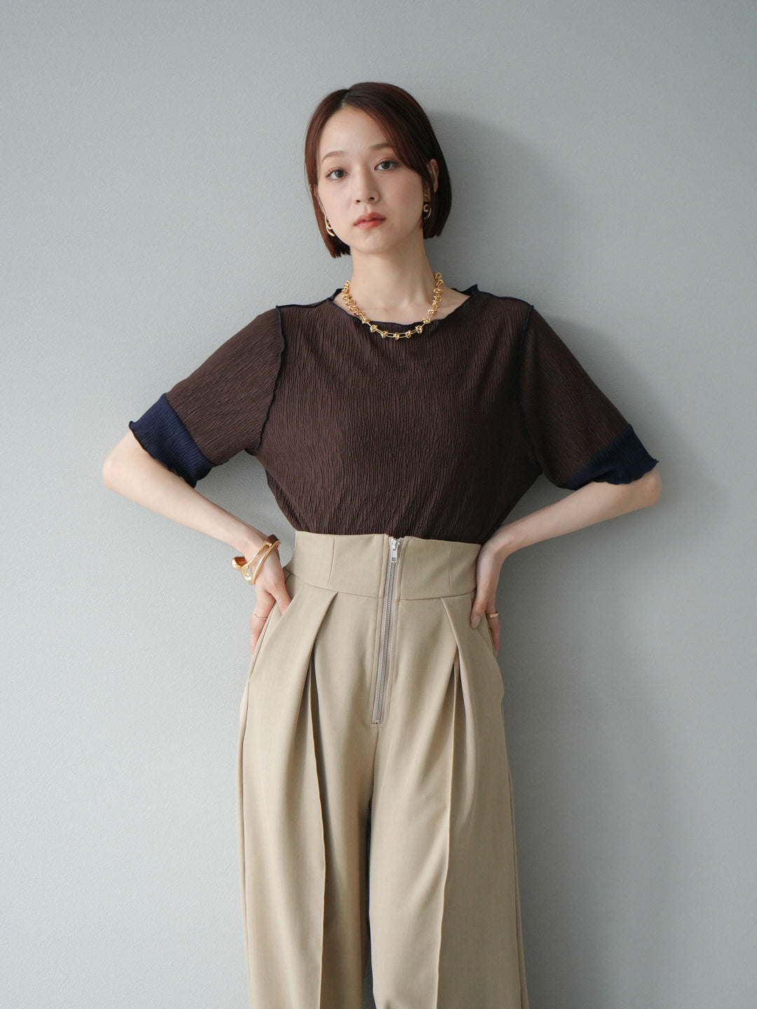 [套裝] 百褶配色船領套頭衫 + 可選配件套裝（2 套）