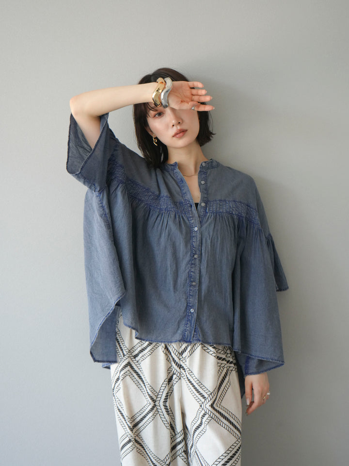 [予約]インド製コットンボイルシアービンテージデニムシャツ/ブルー