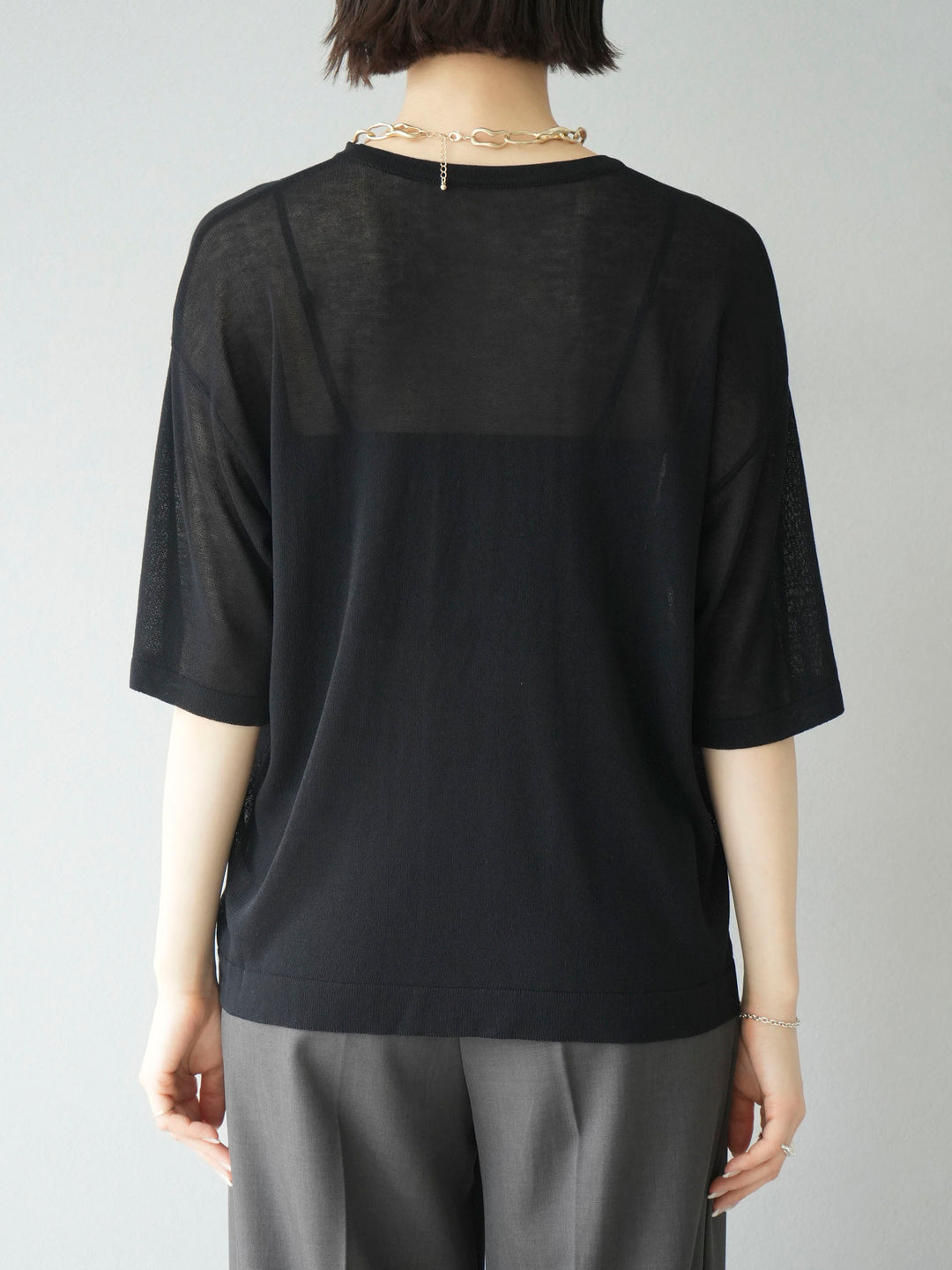 [Pre-order] Sheer knit logo T-shirt/Black