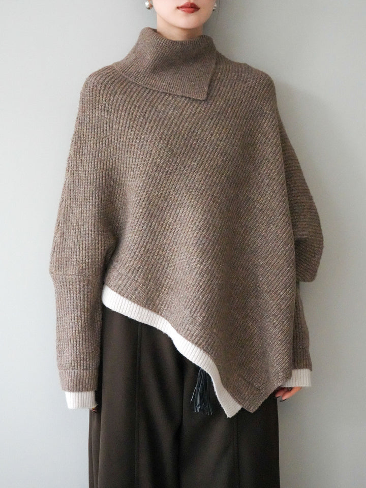 [予約]配色アシンメトリードルマンニットプルオーバー/oatmeal