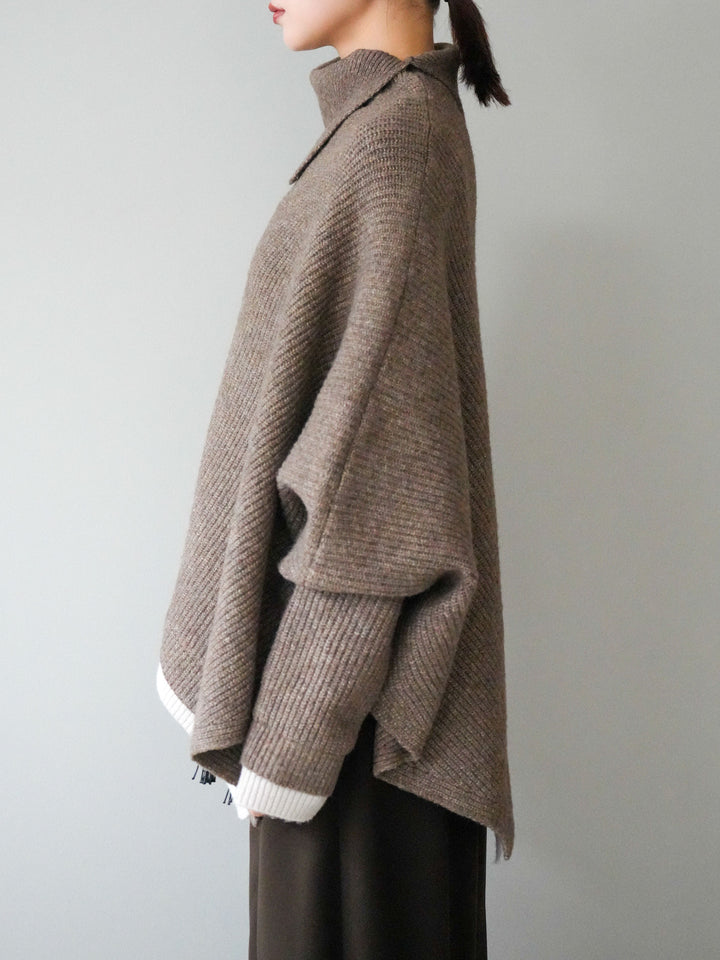 [予約]配色アシンメトリードルマンニットプルオーバー/oatmeal