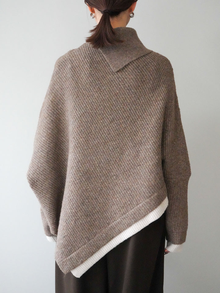 [予約]配色アシンメトリードルマンニットプルオーバー/oatmeal
