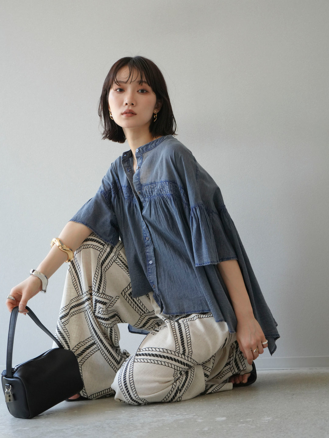 [予約]インド製コットンボイルシアービンテージデニムシャツ/ブルー