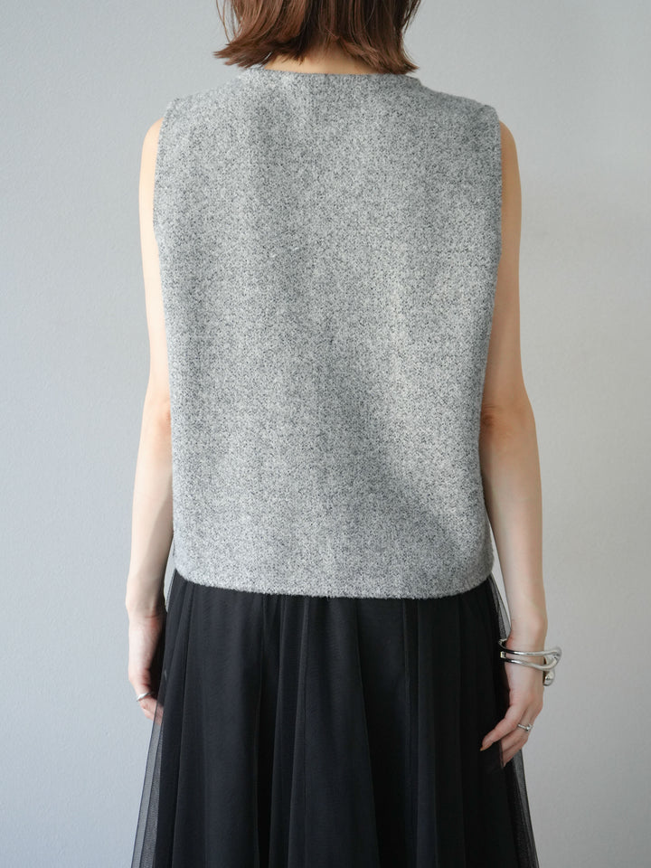 [予約]パールデザインツイードライクニットベスト/グレー