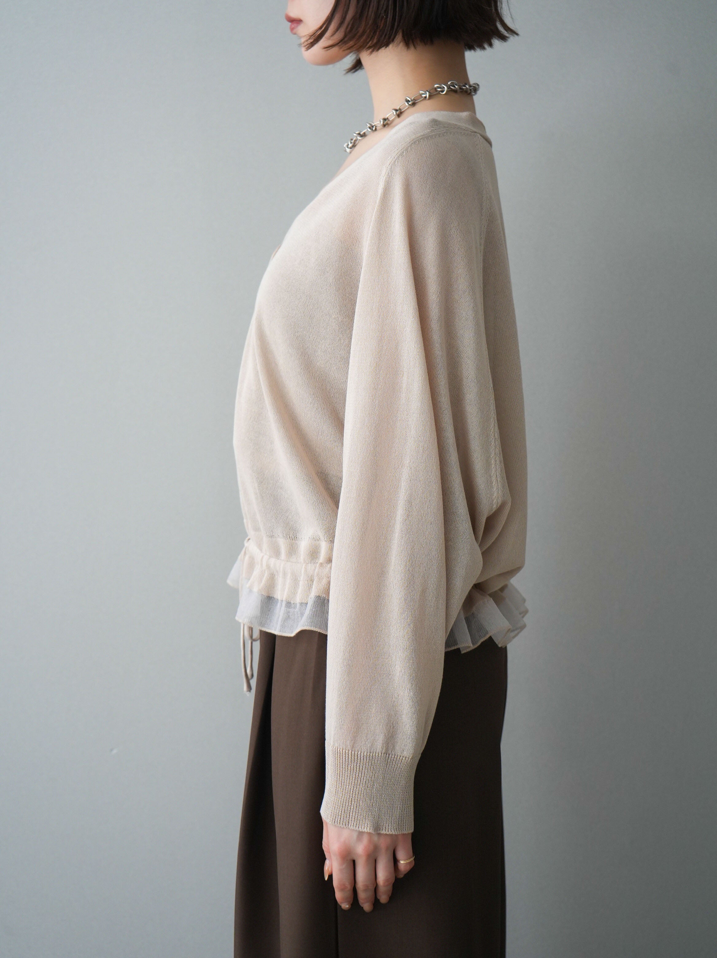 Blumarine カーディガン フリル装飾 サーモンベージュ 予約]裾フリルラメシアーニットカーディガン/beige – Lumier