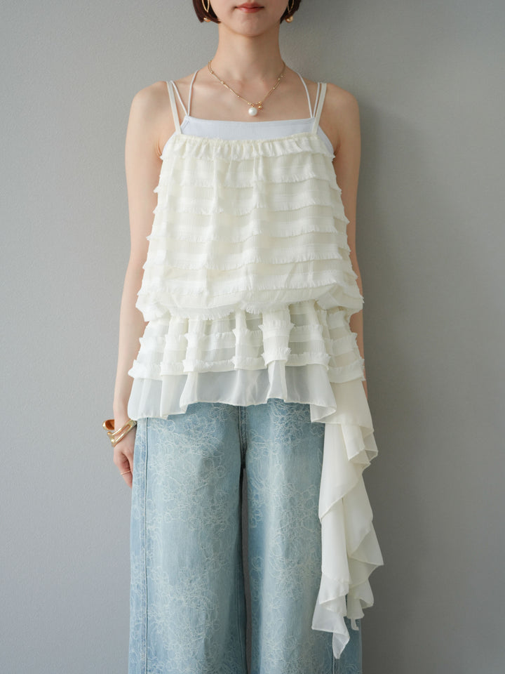 【預購】荷葉邊流蘇吊帶衫/象牙白