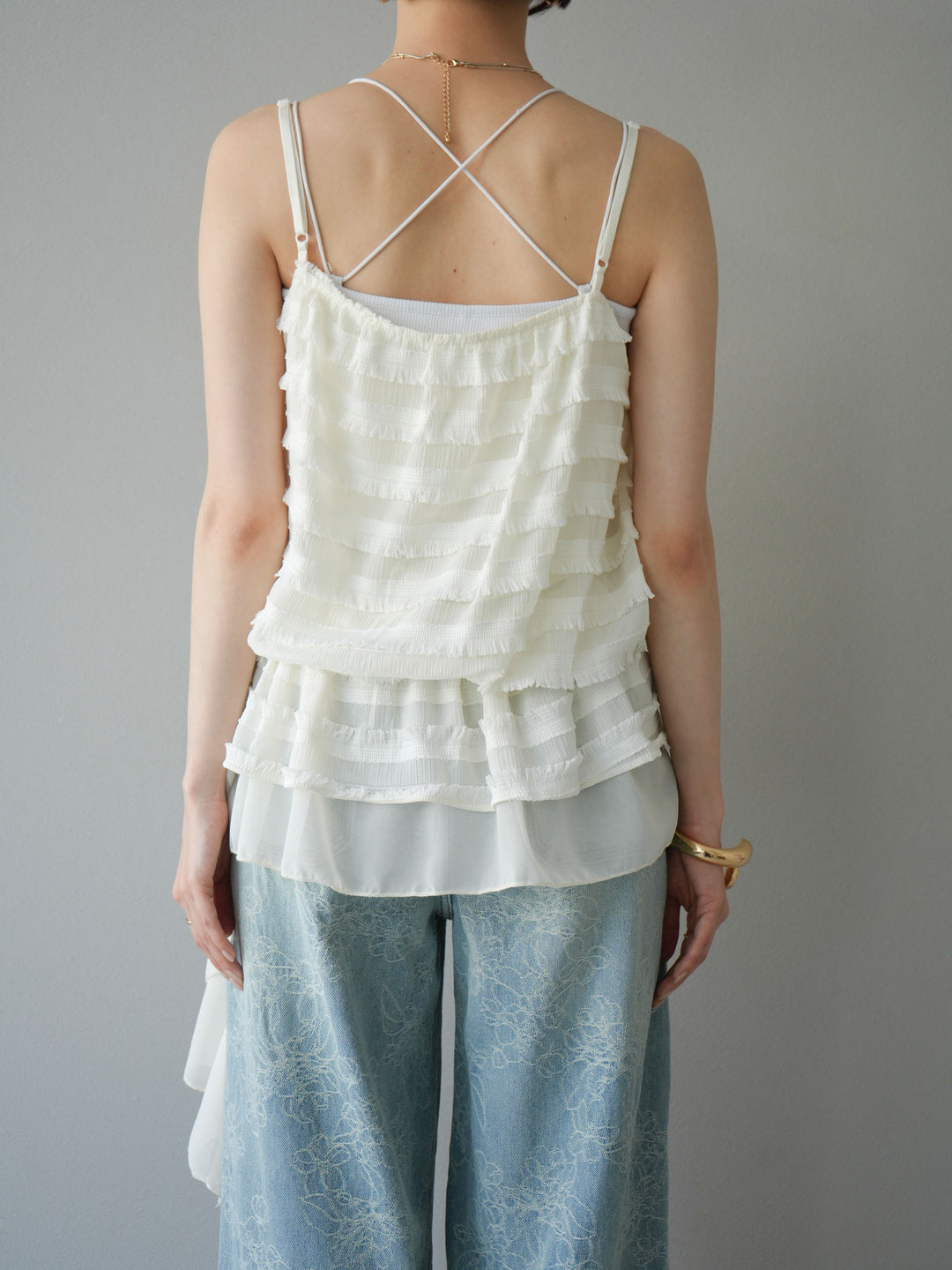 【預購】荷葉邊流蘇吊帶衫/象牙白