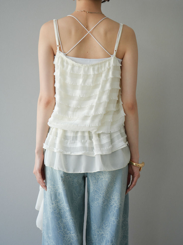 【預購】荷葉邊流蘇吊帶衫/象牙白