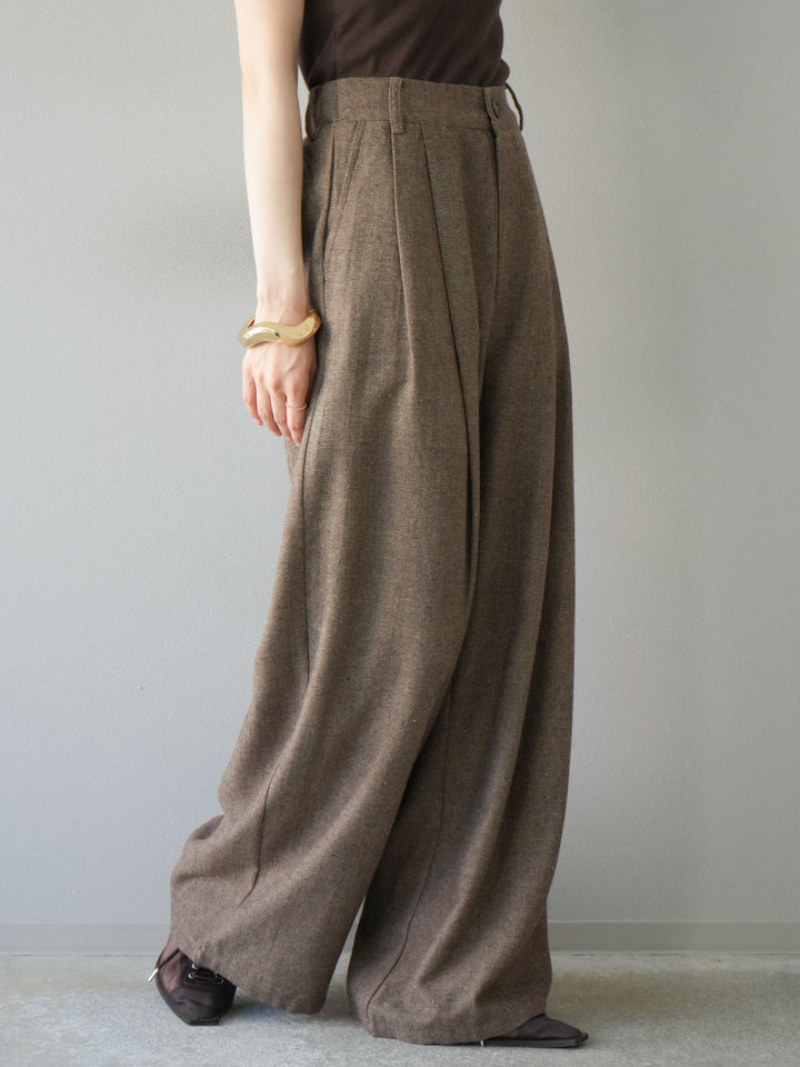 [予約]ツイードタッチタックワイドパンツ/ブラウン