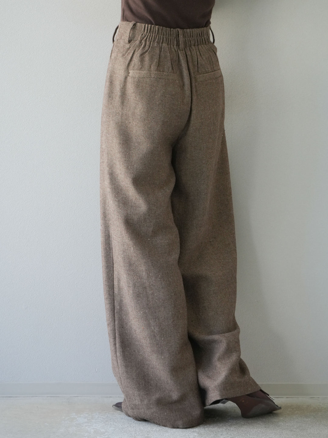 [予約]ツイードタッチタックワイドパンツ/ブラウン
