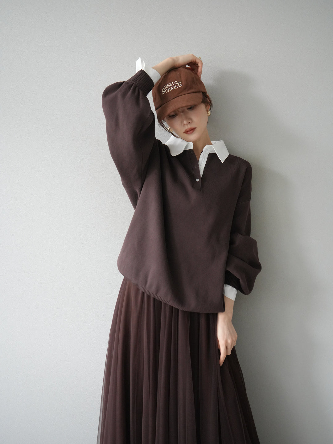 [SET]襟付きポロニットプルオーバー+選べるアクセセット(2set)