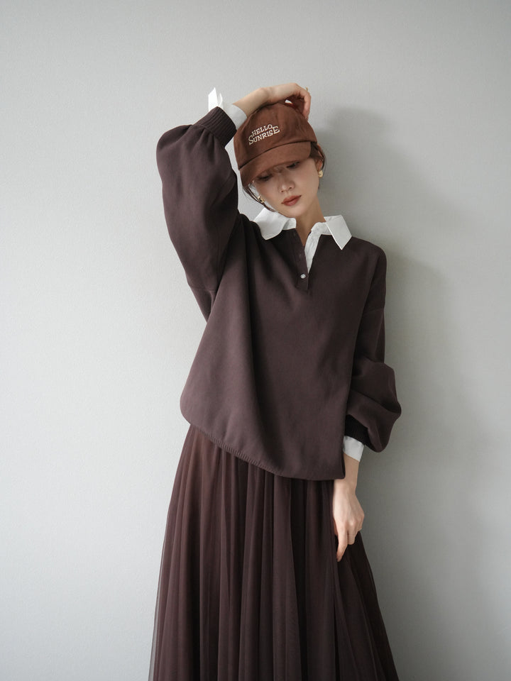 [SET]襟付きポロニットプルオーバー+選べるアクセセット(2set)