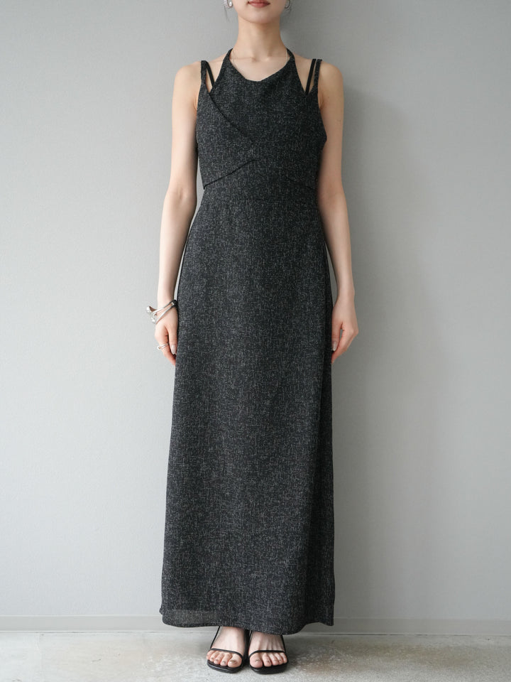 [預購] 夏季粗花呢多層吊帶洋裝/黑色