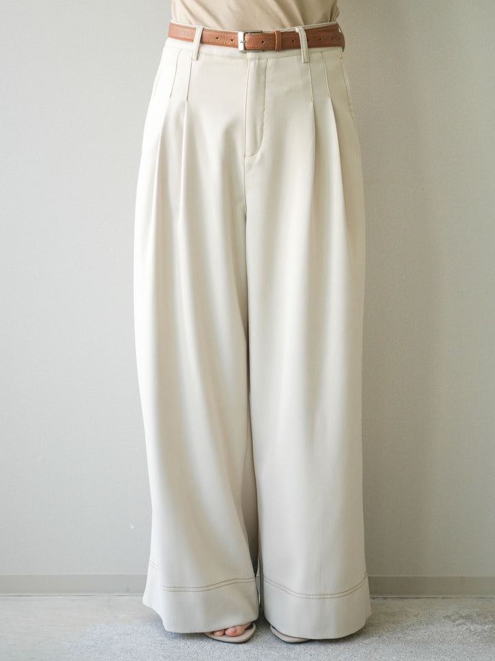 [予約]配色ステッチワイドタックパンツ/beige