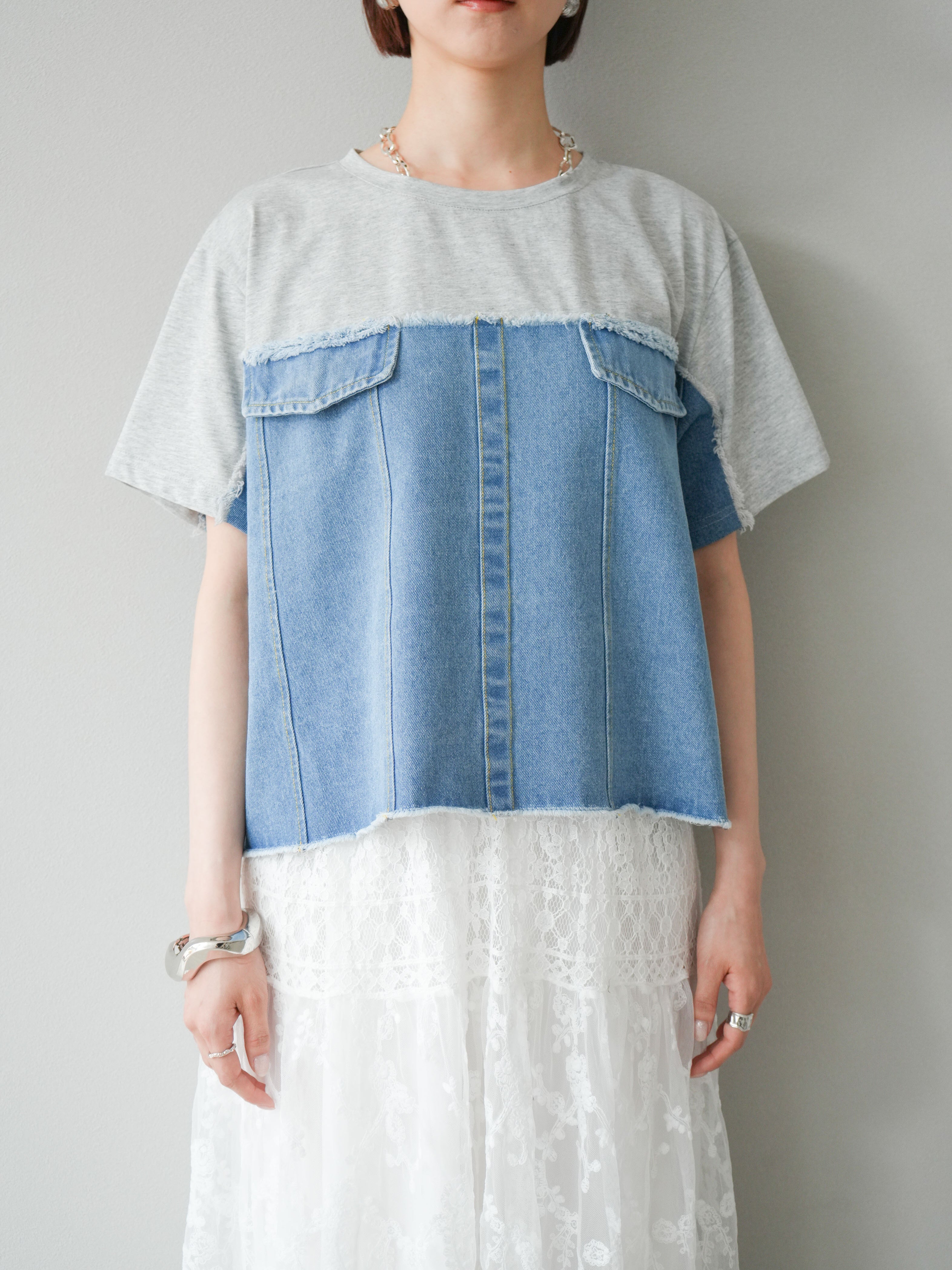 予約]デニムドッキングTシャツ/グレー – Lumier