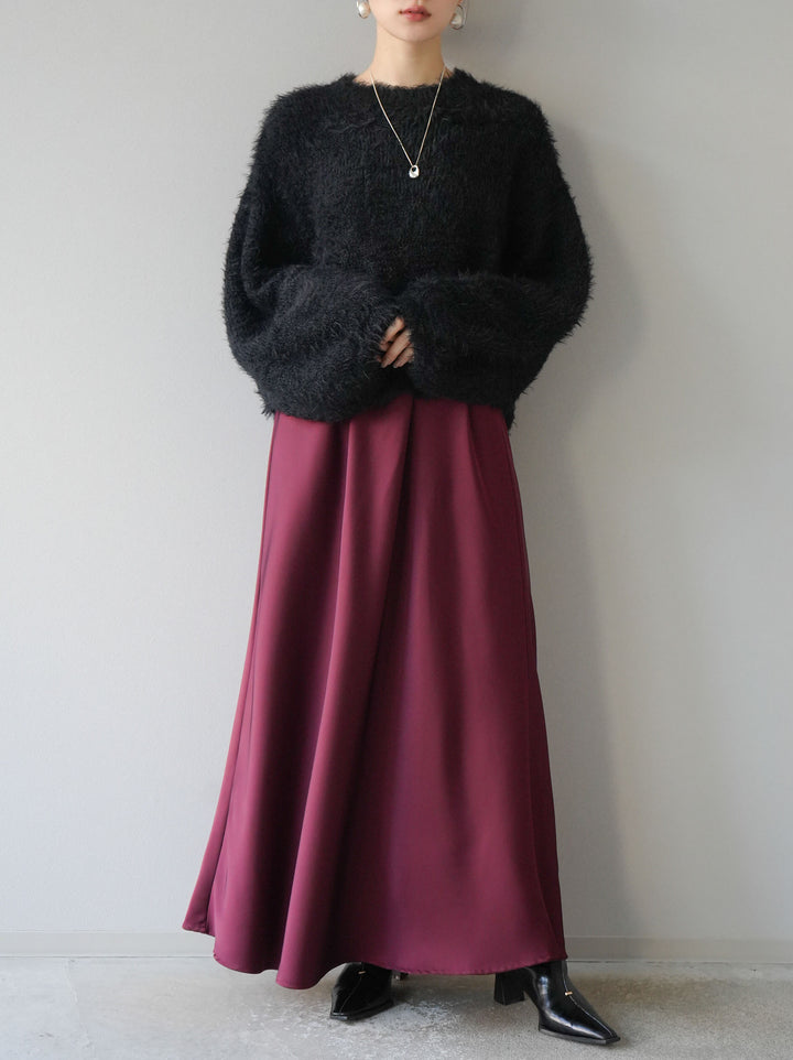 [予約]プチネッククロップドシャギーニット/ブラック