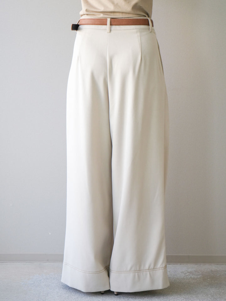 [予約]配色ステッチワイドタックパンツ/beige