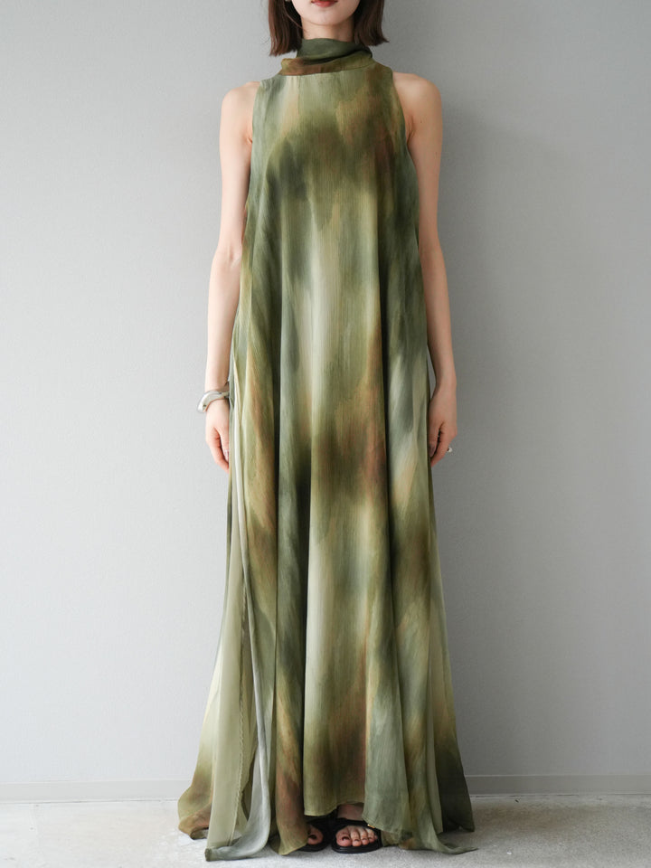 [予約]ニュアンスシアーレイヤードスリットワンピース/グリーン