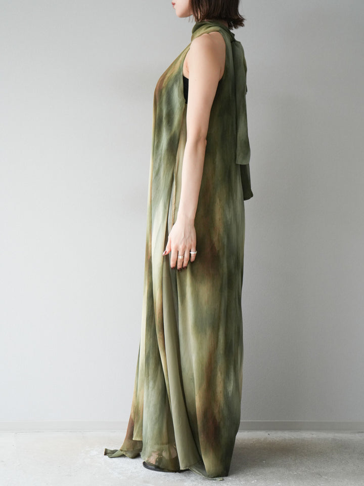 [予約]ニュアンスシアーレイヤードスリットワンピース/グリーン
