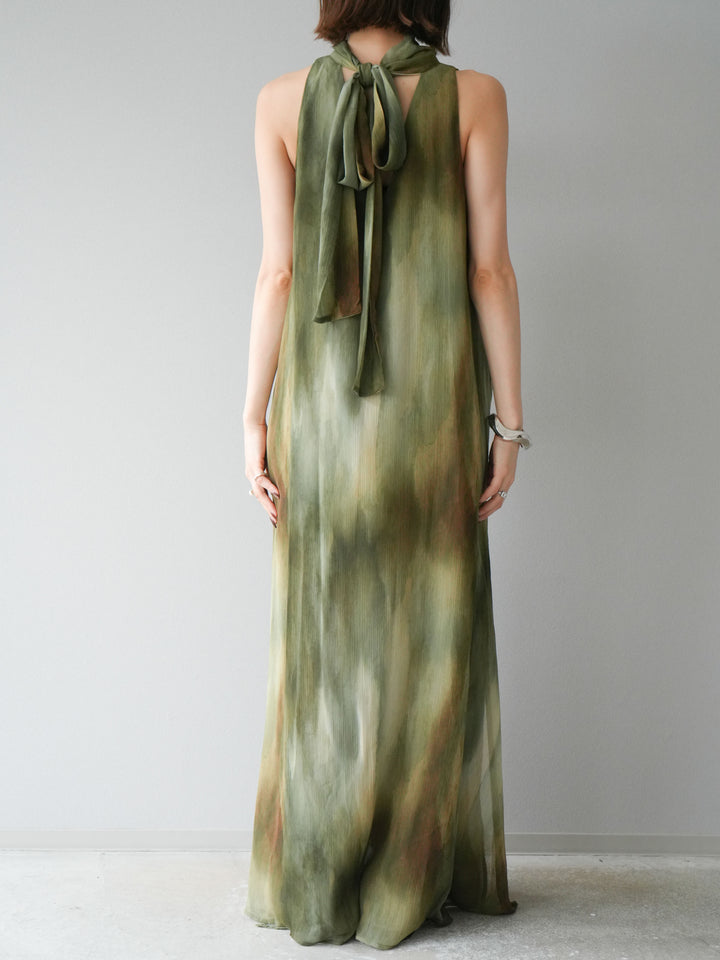 [予約]ニュアンスシアーレイヤードスリットワンピース/グリーン
