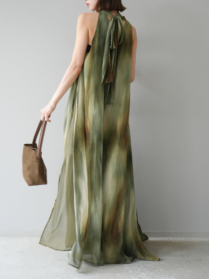 [予約]ニュアンスシアーレイヤードスリットワンピース/グリーン